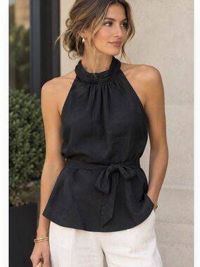 Prologue Black Halter Top with Tie Detail